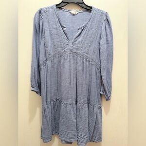 Lucky Brand Light Blue Gauze Tiered V-Neck Dress